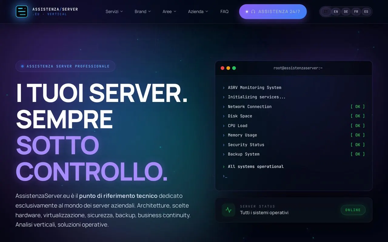 La home page di AssistenzaServer.eu oggi