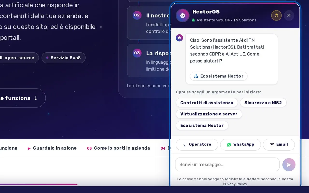 La chat Hector AI aperta al lavoro su tnsolutions.it