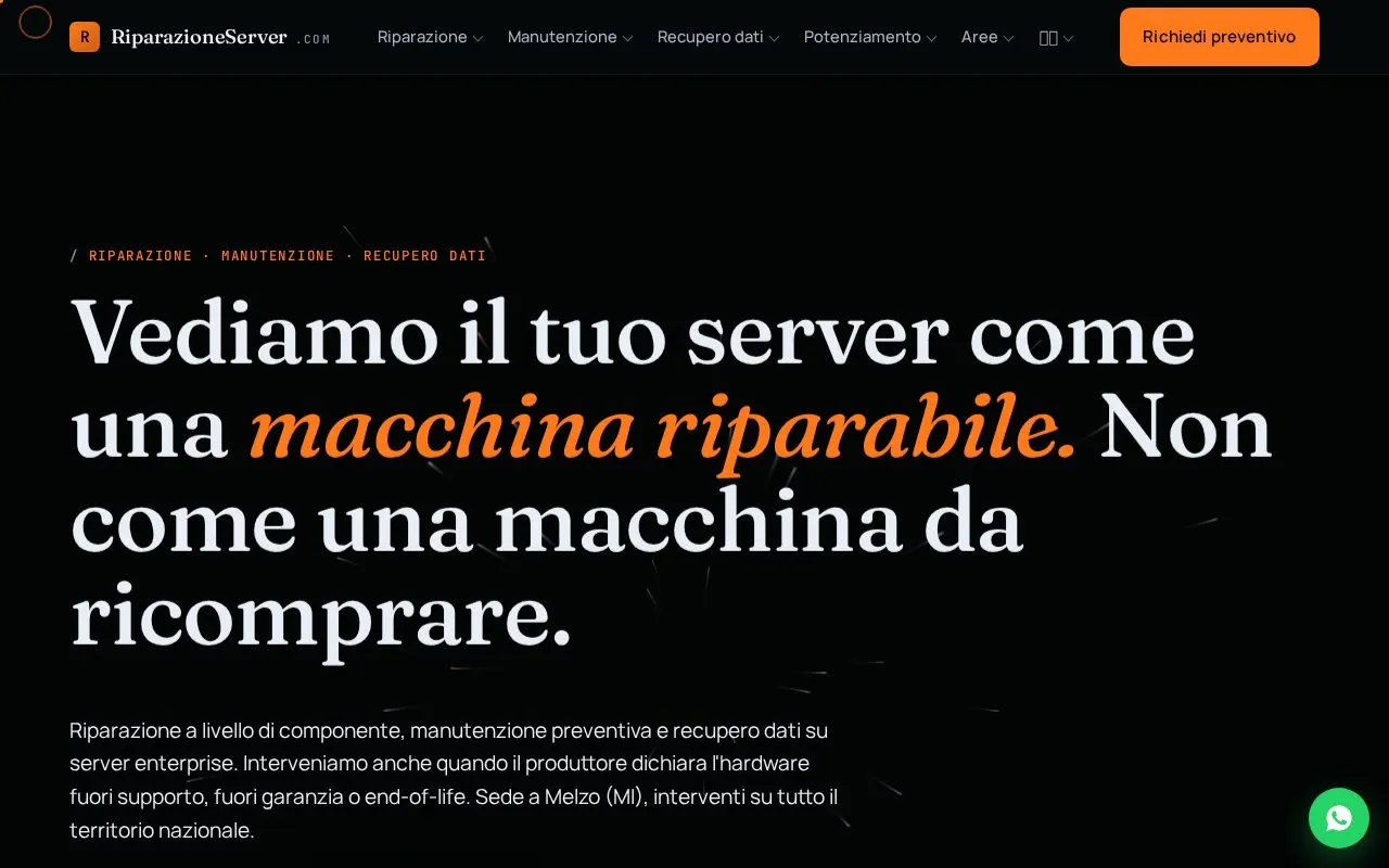 La home page di RiparazioneServer.com oggi
