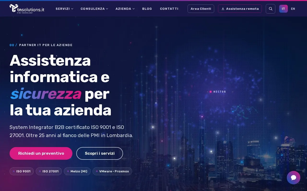 La home page di TN Solutions oggi